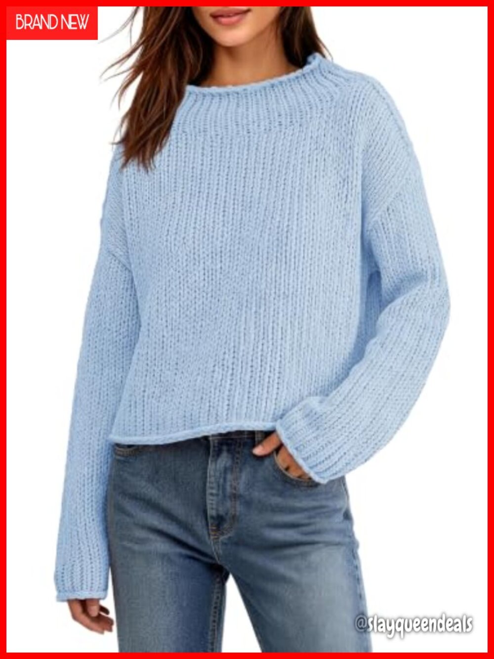 Chunky Knit Mock Neck Cropped Sweater